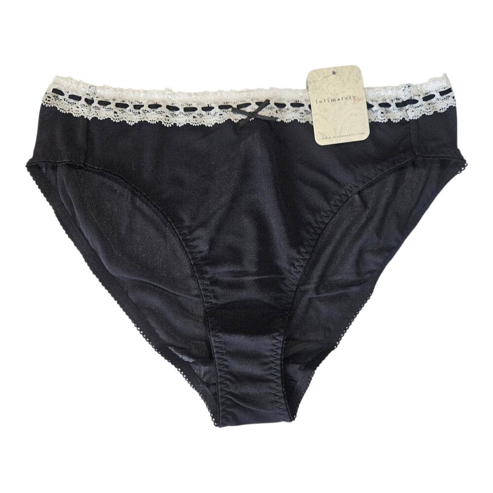 FREE PEOPLE Women's M Bikini Panties Black White Lace Ribbon Mesh NEW